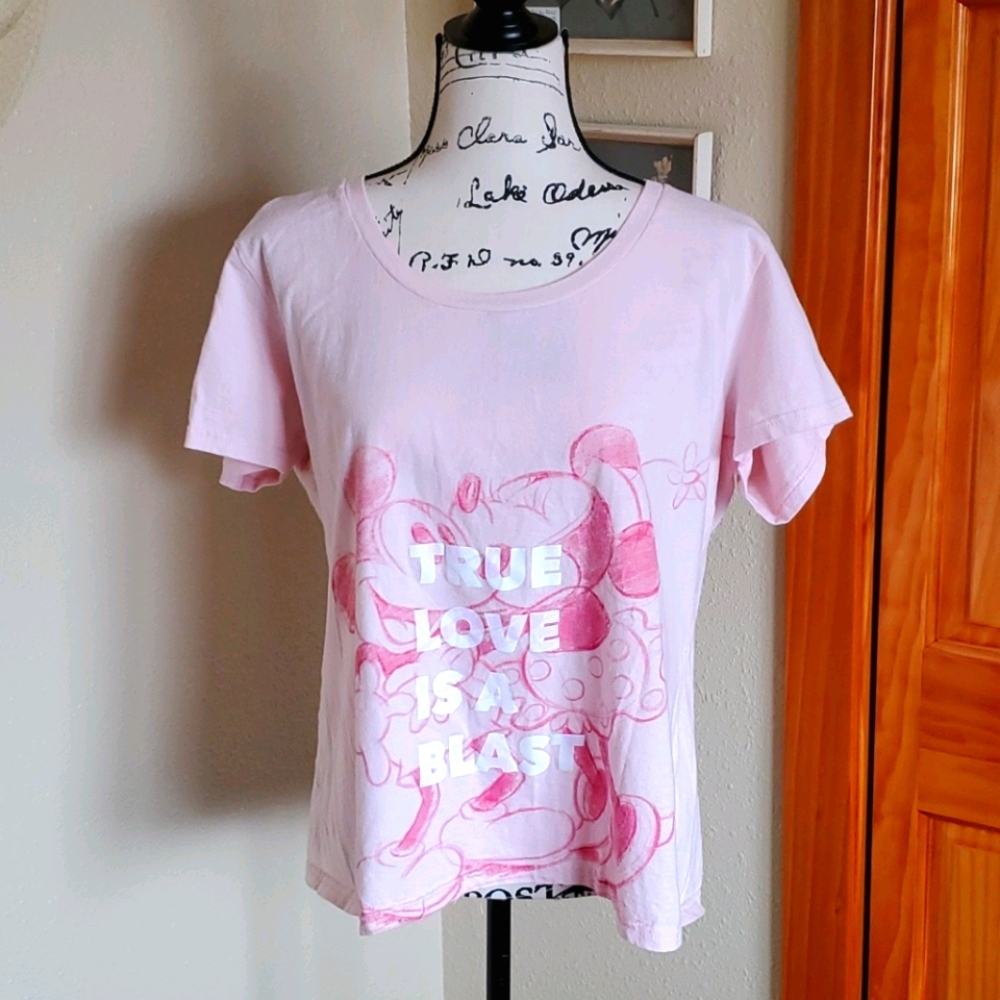 Disney Mickey Mouse and Minnie Mouse Graphic T-Shirt Pink 2XL